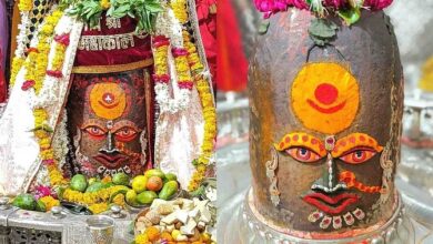 Photo of मस्तक पर बिंदिया, नाक में नथ और गले में हार; महाकाल के देवी रूप को निहारते रह गए श्रद्धालु